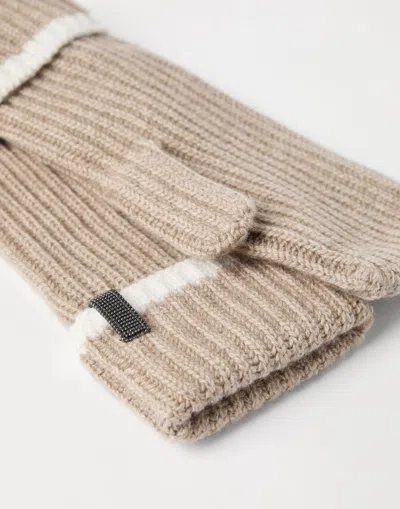 Brunello Cucinelli Cashmere English Rib Knit Mittens With Monili In Gray