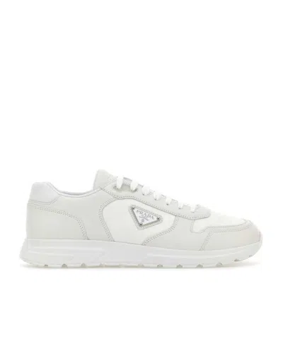 Prada Casual Leather And Fabric Low-top Sneakers In Neutral