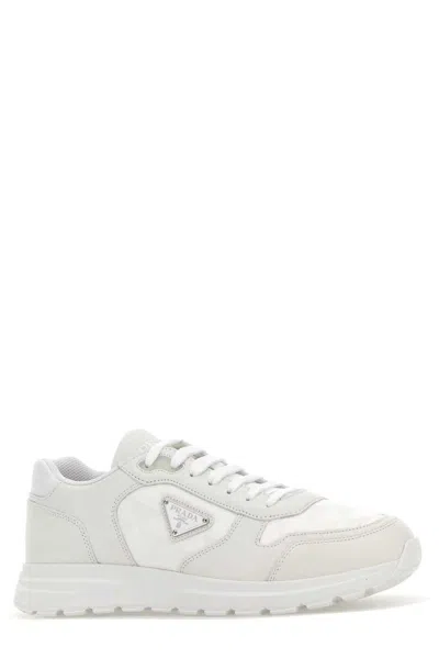 Prada Casual Leather And Fabric Low-top Sneakers In Neutral