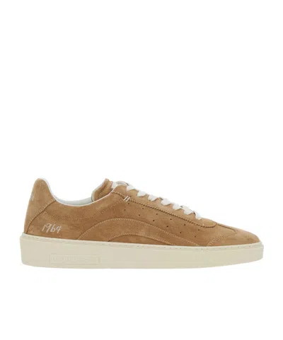 Dsquared2 Beige Low Top Sneakers With Logo Patch On The Tongue And Logo Lettering On The Heel In Suede Man In Neutral