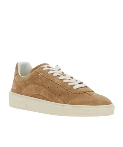 Dsquared2 Beige Low Top Sneakers With Logo Patch On The Tongue And Logo Lettering On The Heel In Suede Man In Neutral
