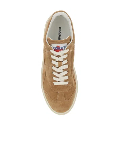 Dsquared2 Beige Low Top Sneakers With Logo Patch On The Tongue And Logo Lettering On The Heel In Suede Man In Neutral