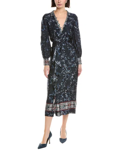 Marchesa Notte Collared Wrap Shirtdress In Blue