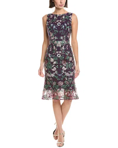 Marchesa Notte Embroidery On Tulle Midi Dress In Multi