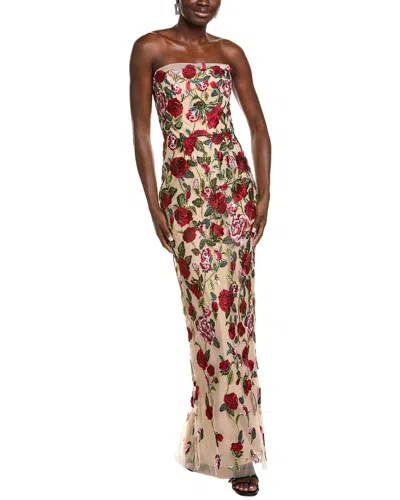 Marchesa Notte Roses Tulle Gown In Red