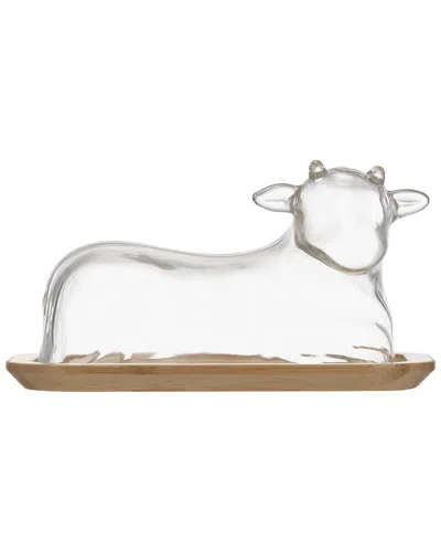 Genicook Hand-blown Cow Butter Dish In Transparent