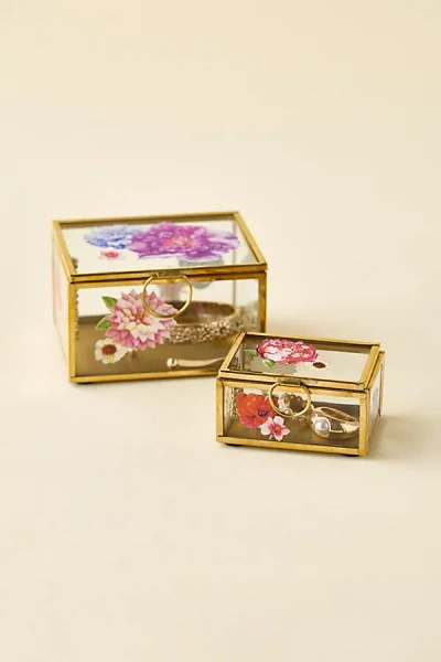 Urban Outfitters Floral Glass Trinket Box In Gold At  In Multi