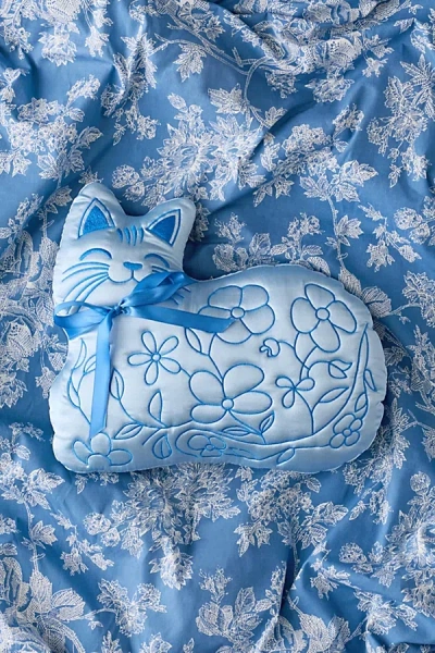Urban Outfitters Delfine Cat Shaped Satin Throw Pillow In Blue At  In Green