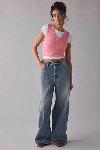 Bdg Dealer V-neck Cropped Sweater Vest In Pink, Women's At Urban Outfitters In Pink