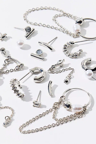 Urban Outfitters In Space Rhinestone & Pearl Multi Earring Set In Silver, Women's At  In Silver