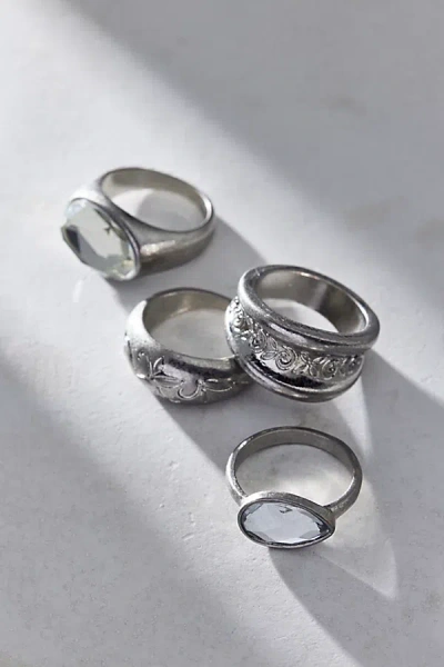 Urban Outfitters Bezel Gem Ring Set In Silver, Women's At  In Silver