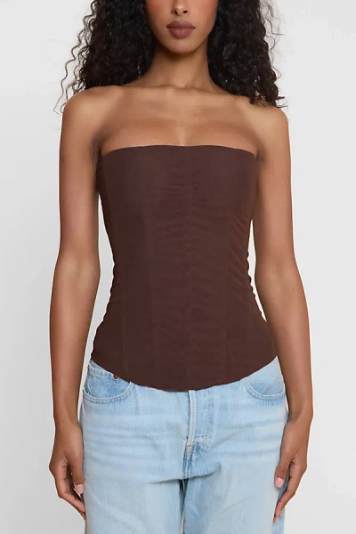 Leau Muse Mesh Corset Top In Brown, Women's At Urban Outfitters In Brown