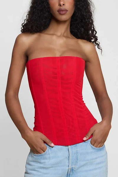 Leau Muse Mesh Corset Top In Red, Women's At Urban Outfitters In Red