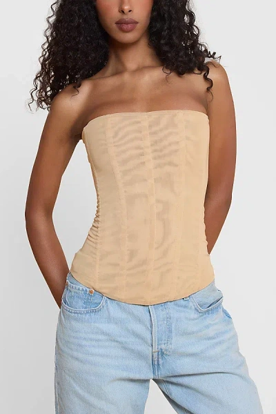 Leau Muse Mesh Corset Top In Beige, Women's At Urban Outfitters In Sand