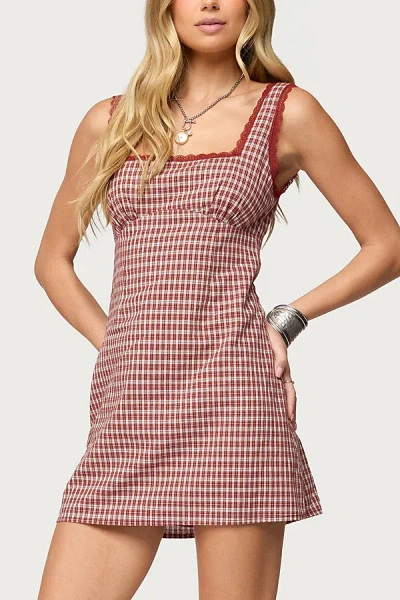 Edikted Clarren Lacey Gingham Mini Dress In Red, Women's At Urban Outfitters In Multi