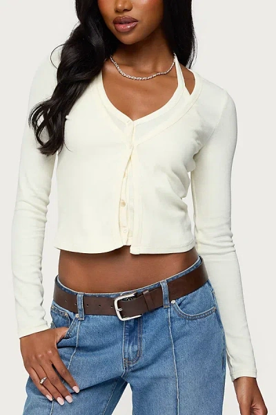 Edikted Cardigan & Halter Two Piece Knit Top In Cream, Women's At Urban Outfitters In White