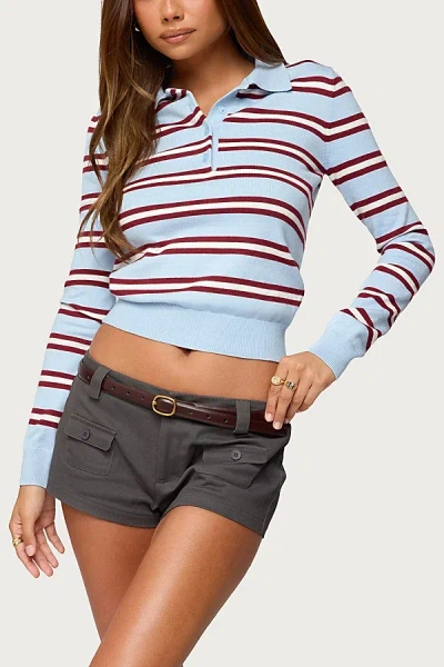 Edikted Brayden Stripe Polo Sweater In Blue