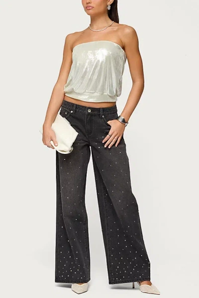 Edikted Rhinestone Low Rise Washed Jeans In Black/washed, Women's At Urban Outfitters In Black