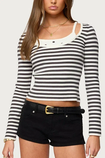 Edikted Cecile Layered Long Sleeve Top In Gray/and/white, Women's At Urban Outfitters In Blue