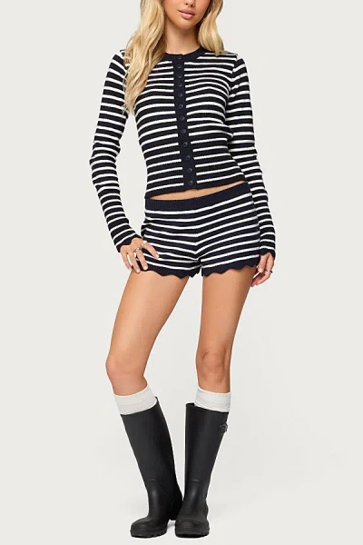 Edikted Soren Contrast Striped Knit Cardigan In Navy/and/white, Women's At Urban Outfitters In Multi