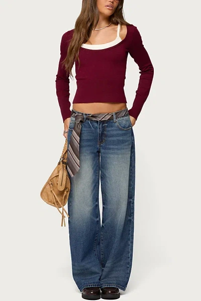 Edikted Raelynn Washed Low Rise Jeans In Medium/vintage/indigo, Women's At Urban Outfitters In Blue