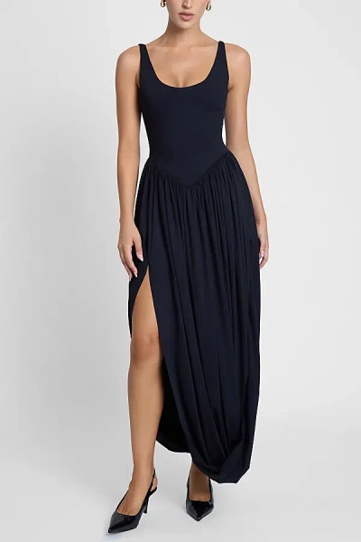 Leau Dionysus Sculpt Drape Midi Dress In Black, Women's At Urban Outfitters In Black