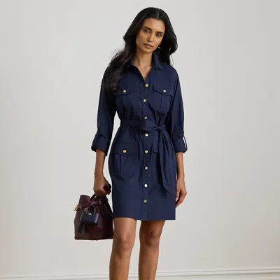 Ralph Lauren Cotton-blend Roll-tab-sleeve Shirtdress In Multi