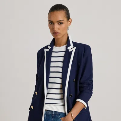 Ralph Lauren Two-tone Double-breasted Piqué Blazer In Multi