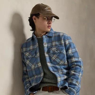 Ralph Lauren Plaid Felted Wool Overshirt In Blue