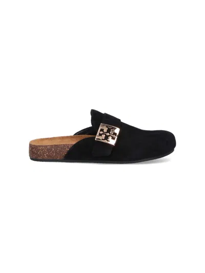Tory Burch Soft Round Toe Suede Loafers With Cork Sole In Black