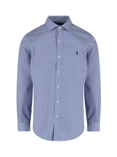 Polo Ralph Lauren Blue And White Striped Button-down Shirt With Embroidered Logo In Blue