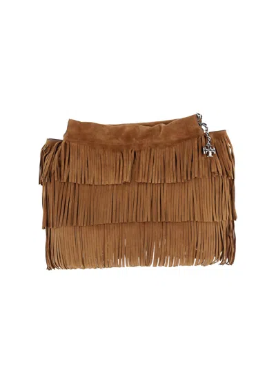 Tory Burch 'fleming Suede Fringe' Hobo Bag In Brown
