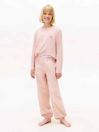 Tommy Hilfiger Girls Long Sleeve Cuffed Pj Set In Pink