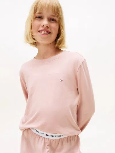 Tommy Hilfiger Girls Long Sleeve Cuffed Pj Set In Pink