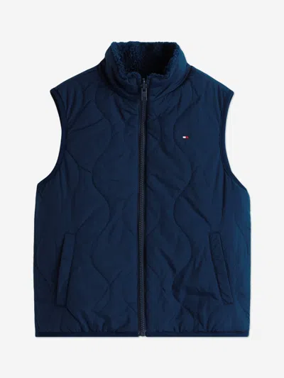 Tommy Hilfiger Kids Reversible Teddy Nylon Gilet In Blue