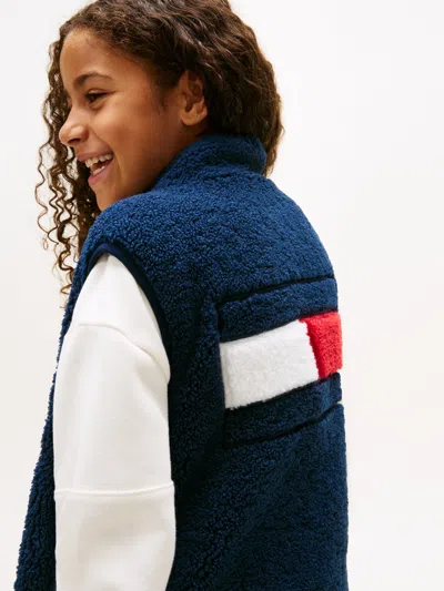 Tommy Hilfiger Kids Reversible Teddy Nylon Gilet In Blue
