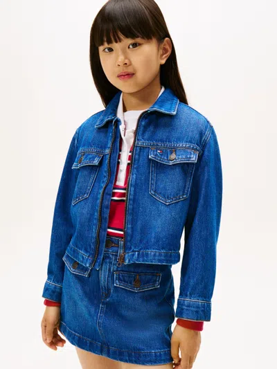 Tommy Hilfiger Girls Denim Zip Through Trucker Jacket In Blue