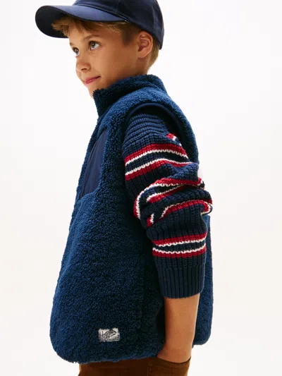 Tommy Hilfiger Kids Reversible Teddy Nylon Gilet In Blue