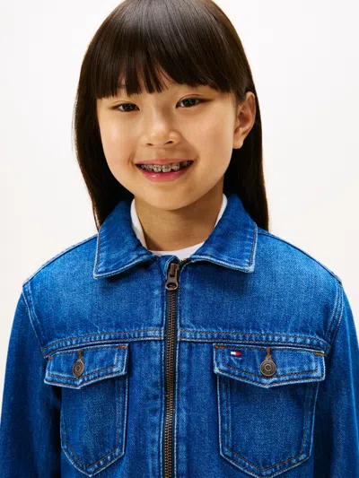 Tommy Hilfiger Girls Denim Zip Through Trucker Jacket In Blue