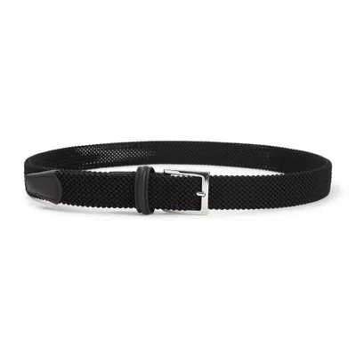 Kiton Adjustable Braided Leather Belt With Silver Buckle In Black