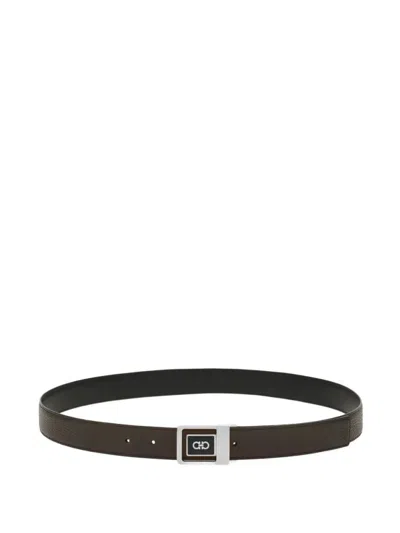 Ferragamo Reversible Leather Belt Square Buckle In Brown
