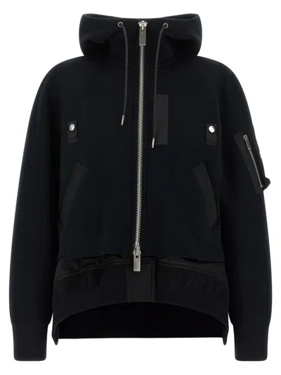 Sacai Black Zip-up Hoodie In Black