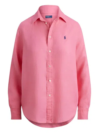 Ralph Lauren Pink Point Collar Logo Shirt In Multi