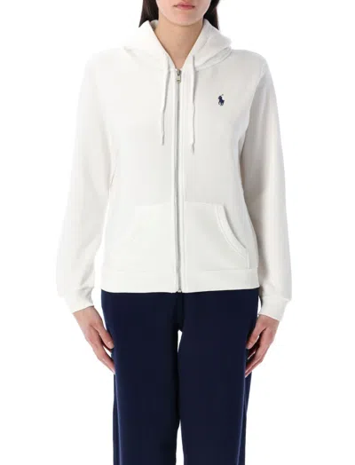 Ralph Lauren White Zip-up Logo Hoodie In White