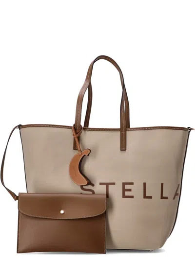 Stella Mccartney Beige Logo Tote In Black
