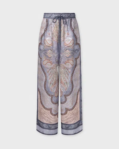 Zimmermann Wanderlust Paisley Relaxed Wide Leg Habutai Silk Drawstring Pants In Blue
