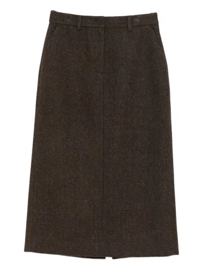 Dunst Knitted Midi Skirt In Brown