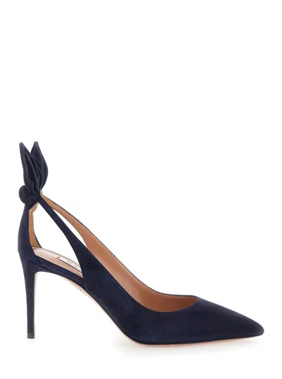Aquazzura Blue Slingback Pumps With Bow Detail In Suede Woman In Multi