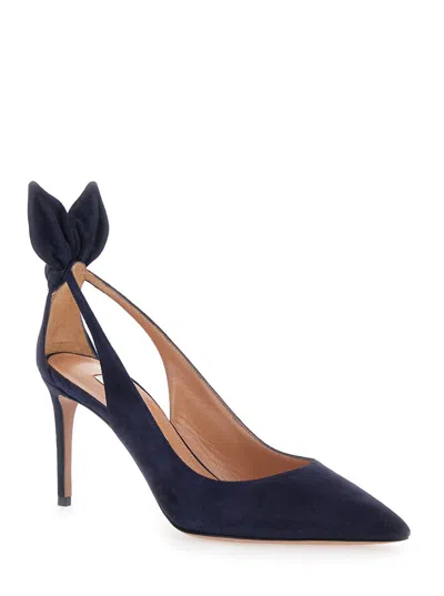 Aquazzura Blue Slingback Pumps With Bow Detail In Suede Woman In Multi