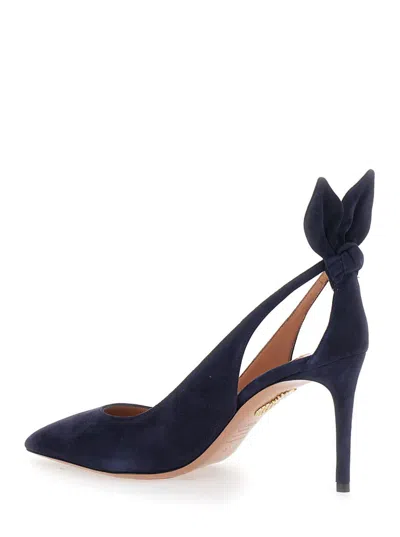Aquazzura Blue Slingback Pumps With Bow Detail In Suede Woman In Multi